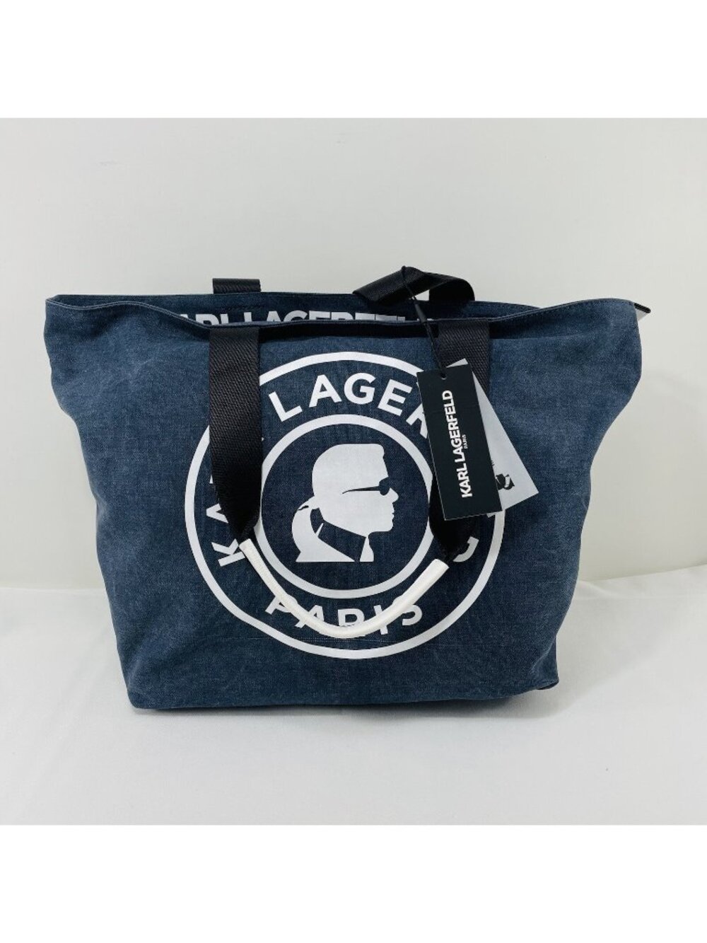 Karl Lagerfeld Kristen Canvas Tote Bag Signature Blue Canvas Large Casual Logo